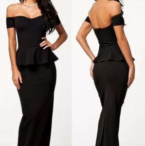 NEW Black Peplum drop shoulder maxi dress